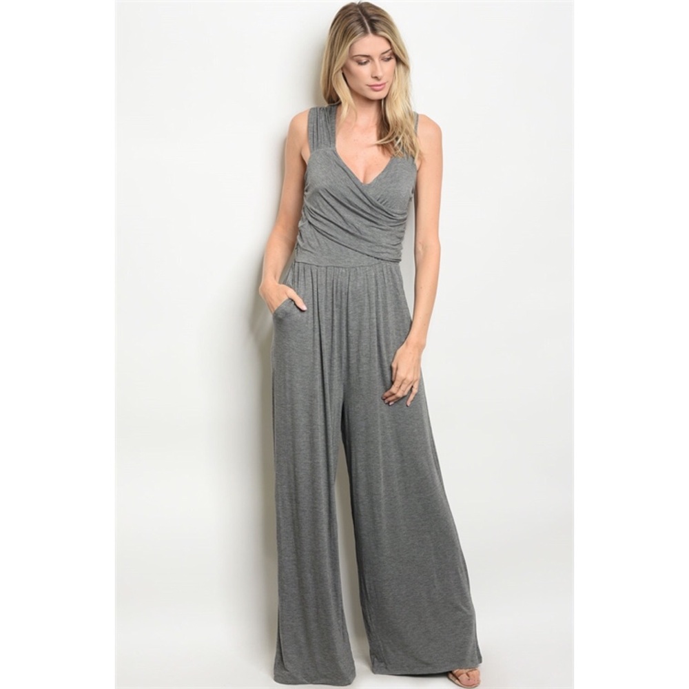 Grey wide leg jumpsuit